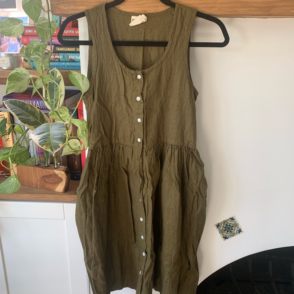 Beaton Linen Gathered Dress, Moss